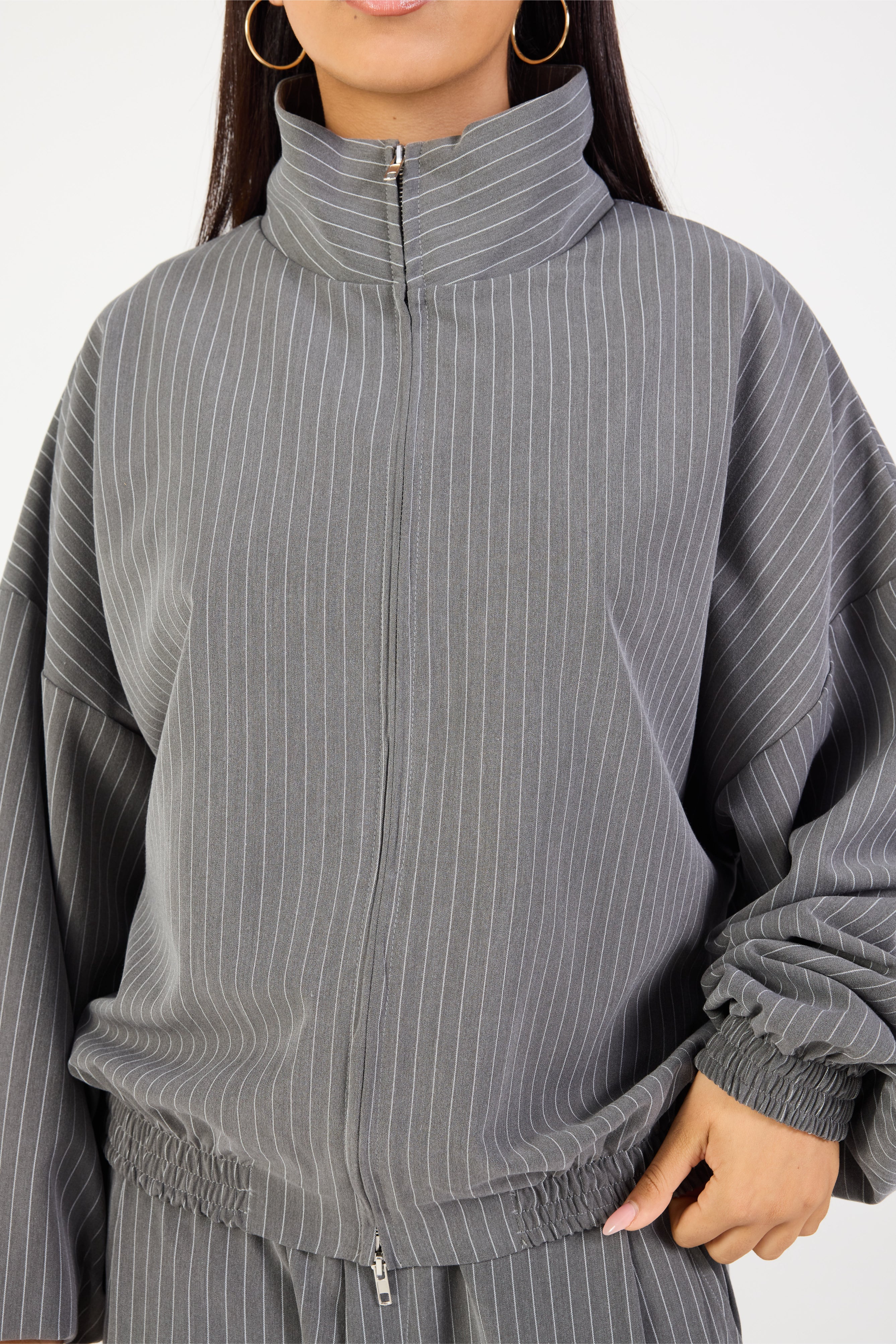 Double Zip Jacket - Slate Grey Stripe – Remmie By Riley Double Zip Jacket - Slate Grey Stripe – Remmie By Riley