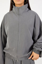 Double Zip Jacket - Slate Grey Stripe