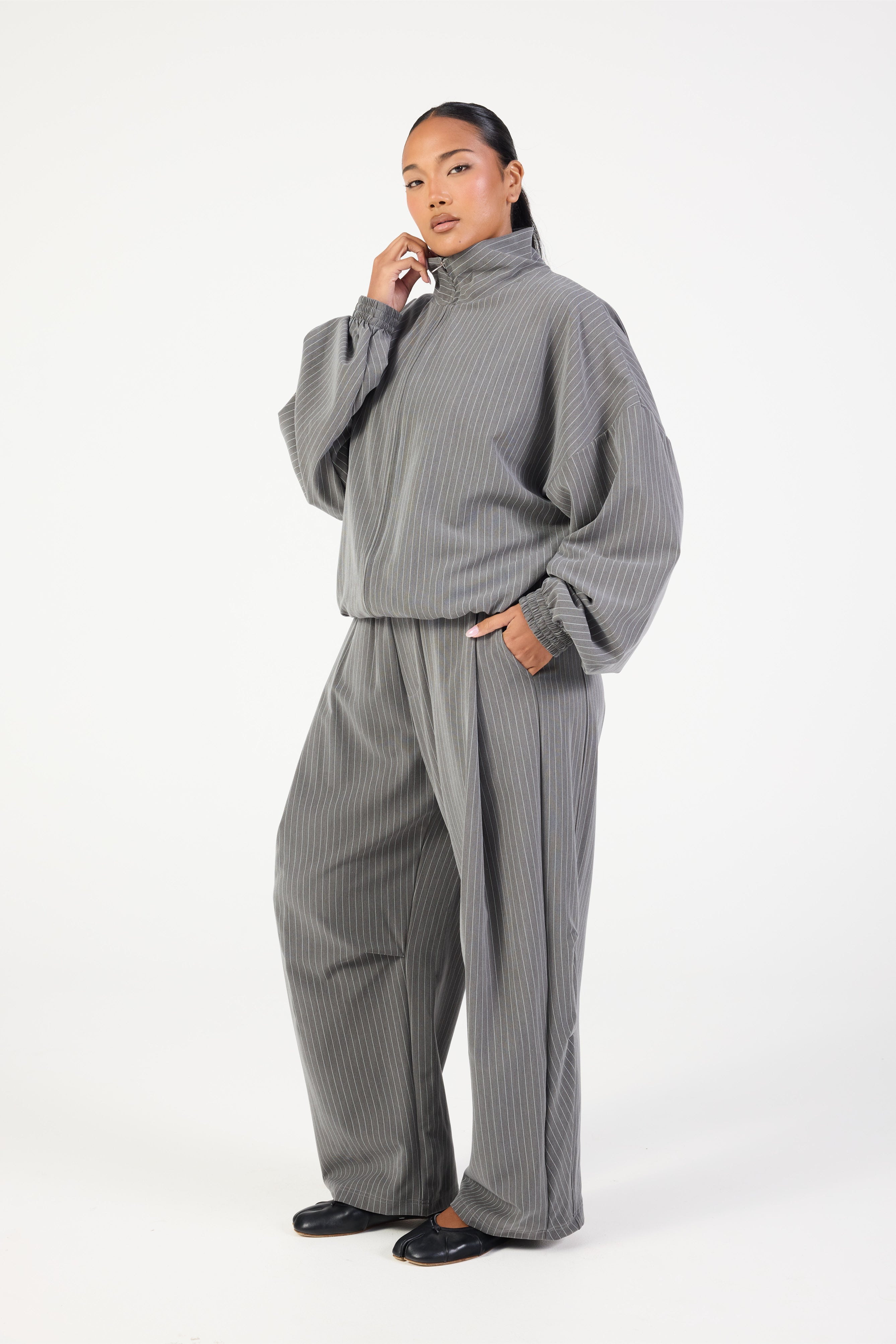 泥酔倶楽部 Reversible  jacket Grey XL Double Zip Jacket - Slate Grey Stripe – Remmie By Riley