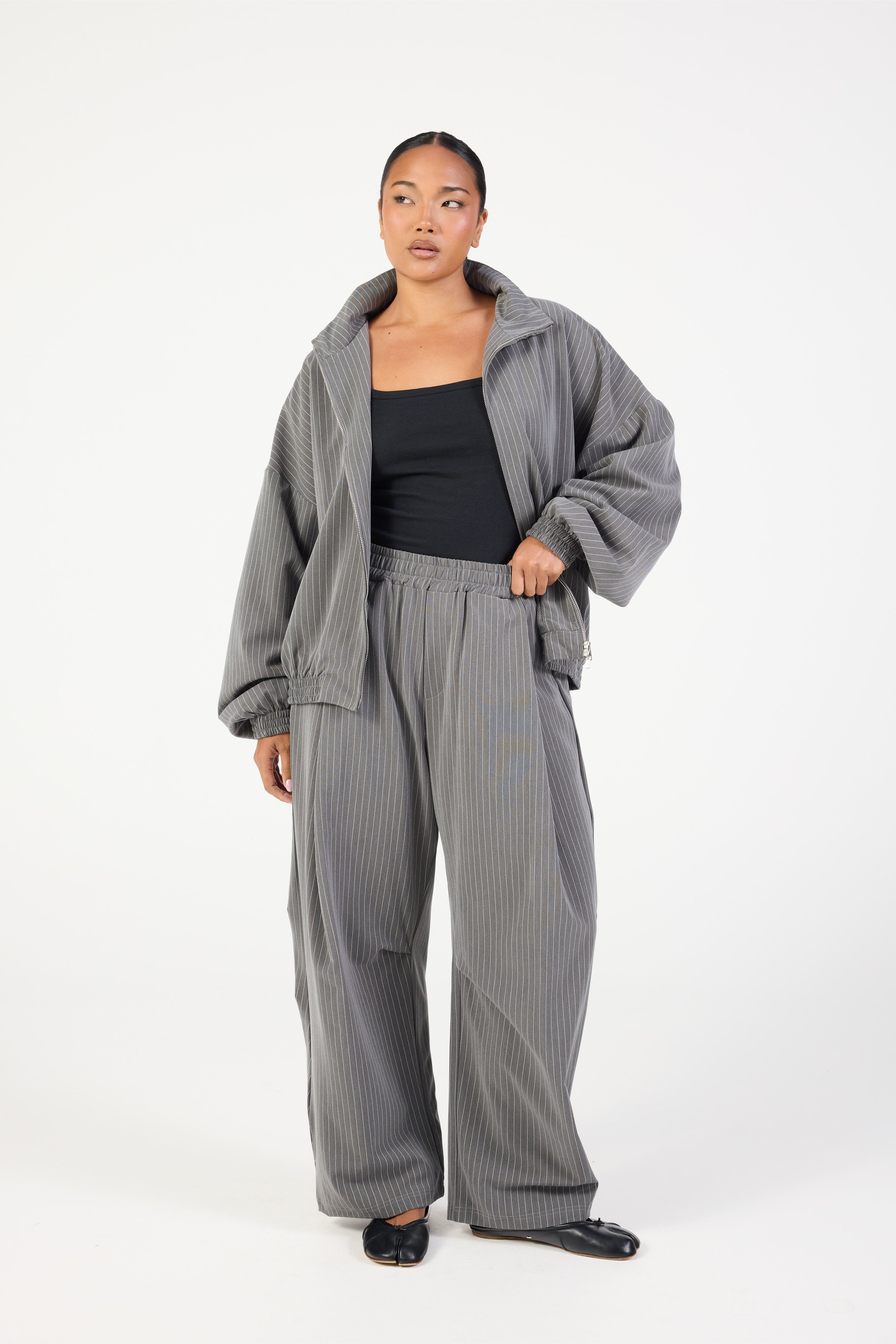Barrel Leg Pant - Slate Grey Stripe
