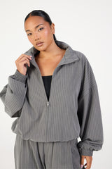 Double Zip Jacket - Slate Grey Stripe
