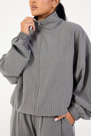 Double Zip Jacket - Slate Grey Stripe