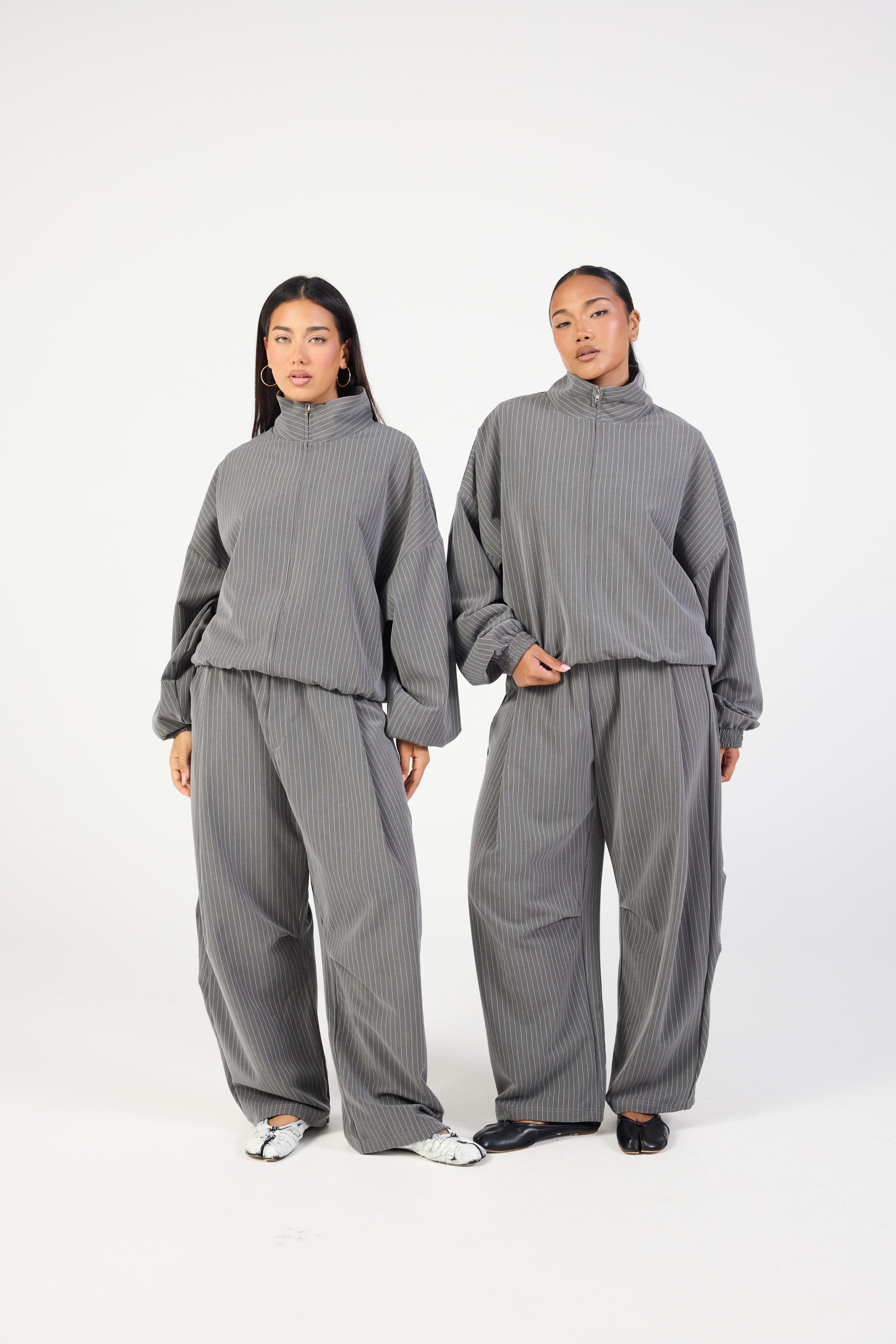 Double Zip Jacket - Slate Grey Stripe