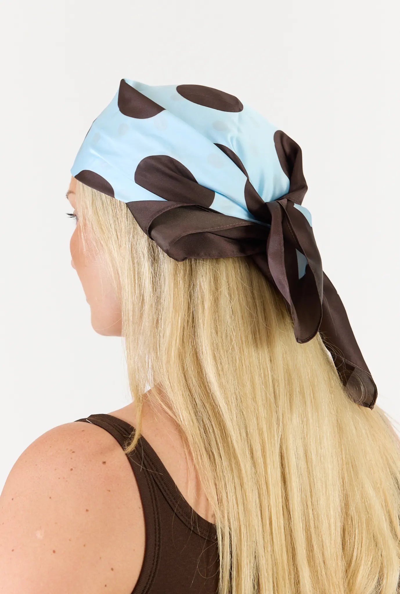 Satin Scarf - Blue/Brown Polka